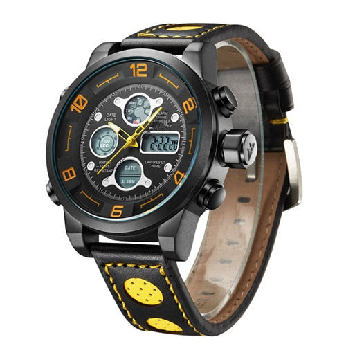 Men’s Genuine Leather Digital Analog Waterproof Quartz Wristwatch