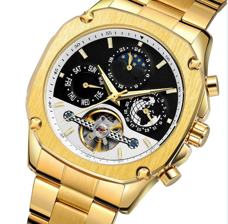 Men’s Luxury Tourbillon Stainless Steel Automatic Mechanical Wristwatch