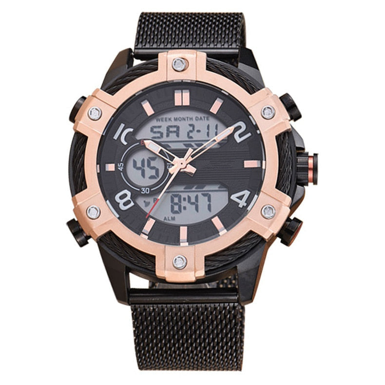 Men’s Luxury Casual Golden Digital LED Military Quartz Dual Display Watches