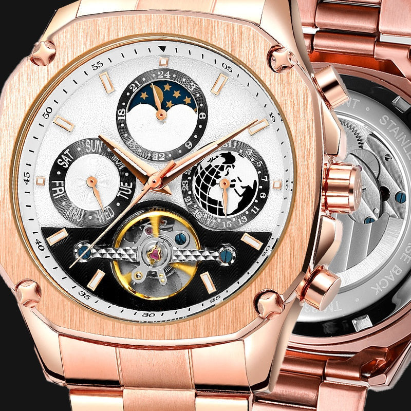 Men’s Luxury Tourbillon Stainless Steel Automatic Mechanical Wristwatch