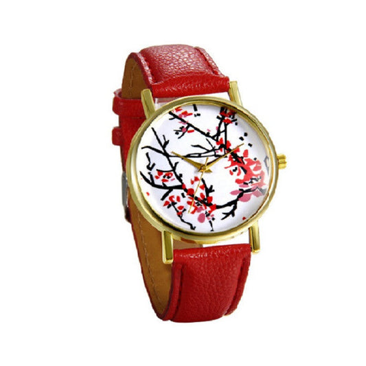 New Stylish Elegant Plum Blossom Leather Wristwatch