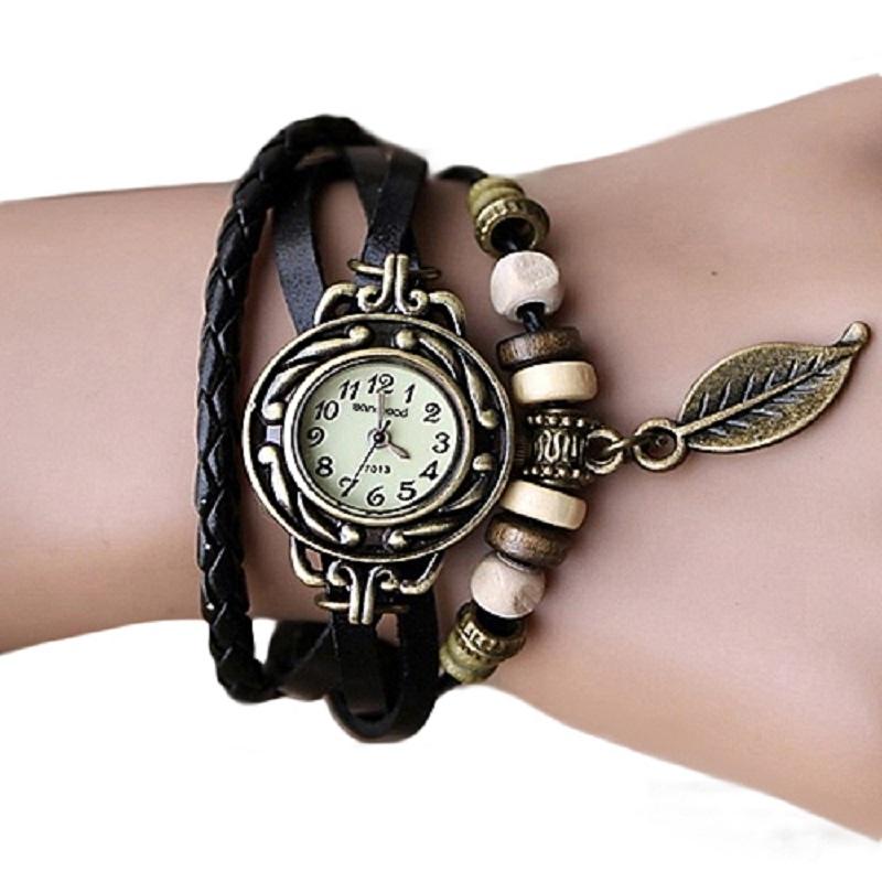 New Retro Butterfly Leaf Fashion leather Bracelet Wrist Watch