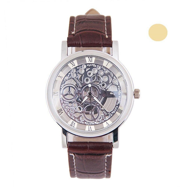 Luxury Quartz Watch Men Gear Watches Sport Wrist Watch Casual Black and Brown Leather Band Movement Watch