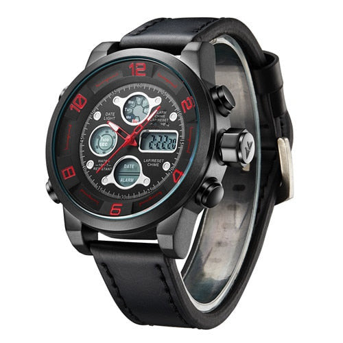 Men’s Genuine Leather Digital Analog Waterproof Quartz Wristwatch