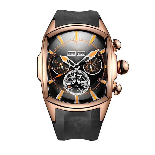 Men’s Rubber Strap Automatic Mechanical Year Month Display Tourbillon Watch