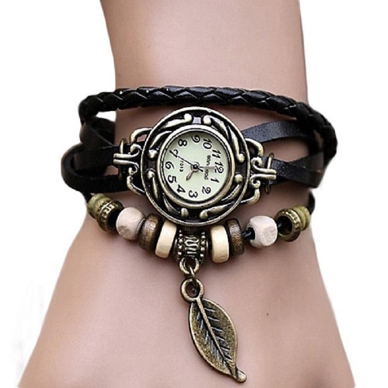 New Retro Butterfly Leaf Fashion leather Bracelet Wrist Watch