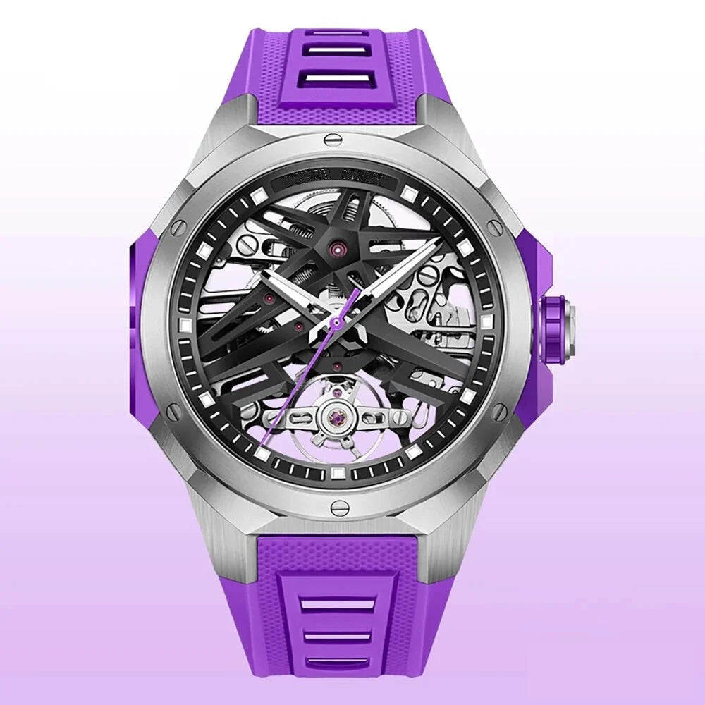 Men’s Rubber Strap Luminous Skeleton Business Style Wristwatch