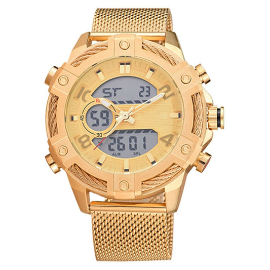 Men’s Luxury Casual Golden Digital LED Military Quartz Dual Display Watches